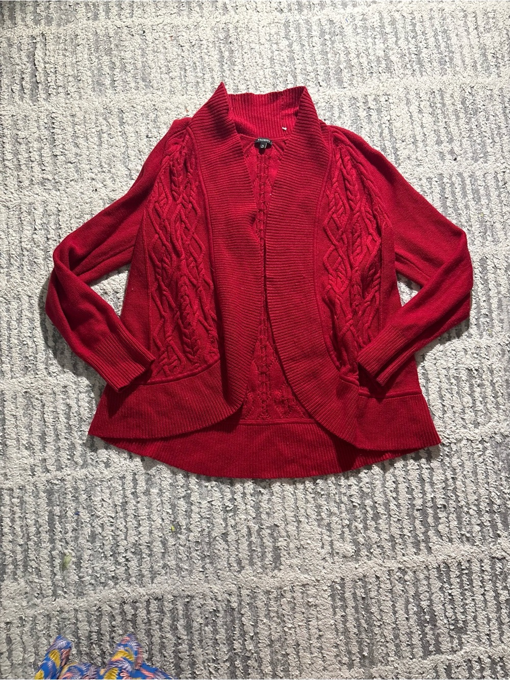 Talbots red cable knit open front sweater cardigan size XL